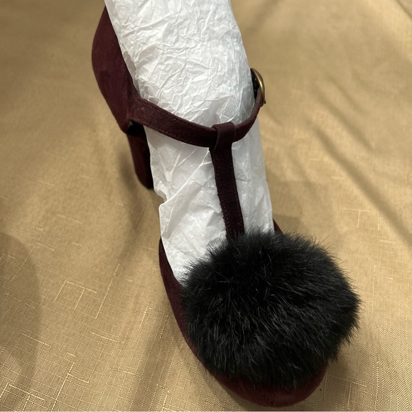 Chie Mihara Burgundy Suede Pompom Platform Heels Sz 7 (37.5) - Picture 4 of 13